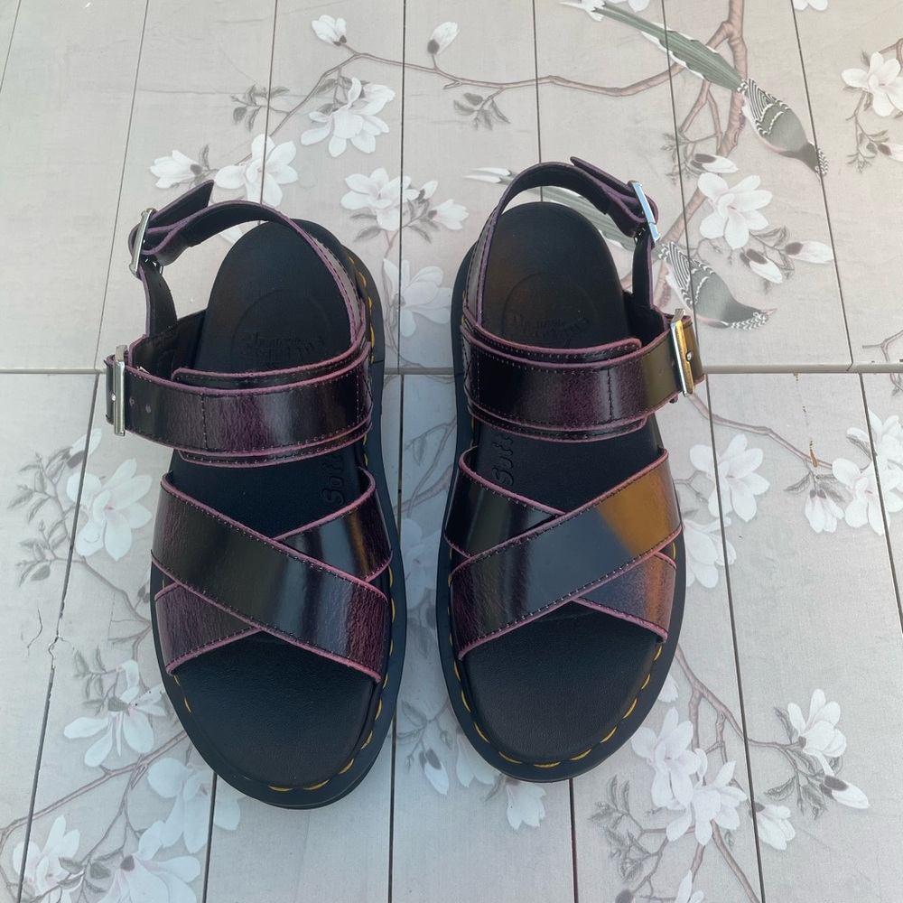 Dr. Martens Black and Purple Platform Shoes